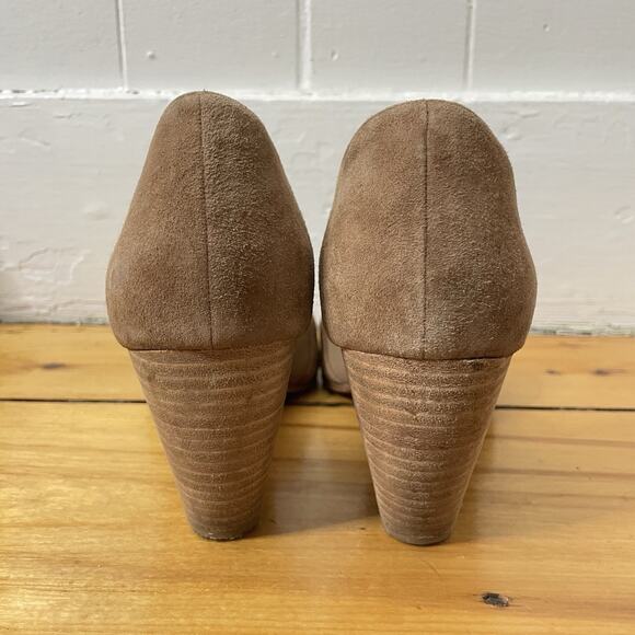 Eileen Fisher Suede Leather Block Heel Pumps Tan Brown Cut Out d’Orsay Size 9.5 - Picture 4 of 9